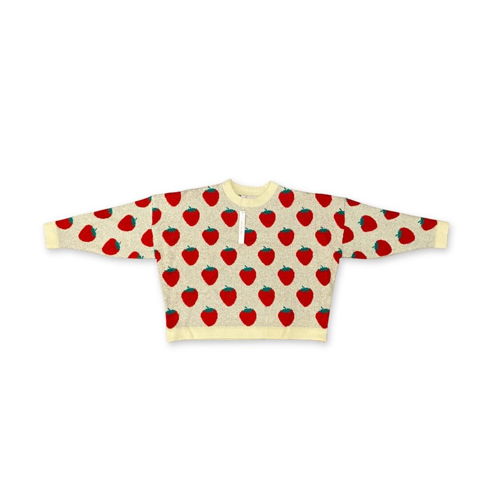 NWT Lisa Says Gah Ella Strawberry Patterned Cream Sweater XL/XXL